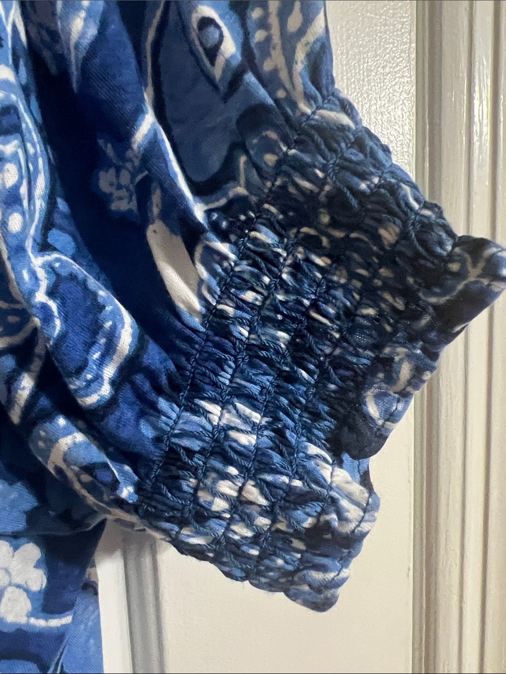 Lauren Ralph Lauren Navy and Light Blue Paisley Smocked Peasant Blouse - Picture 5 of 6